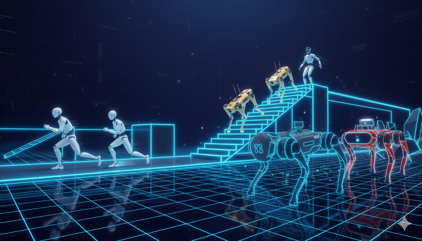 Futuristic robots with neon wireframes